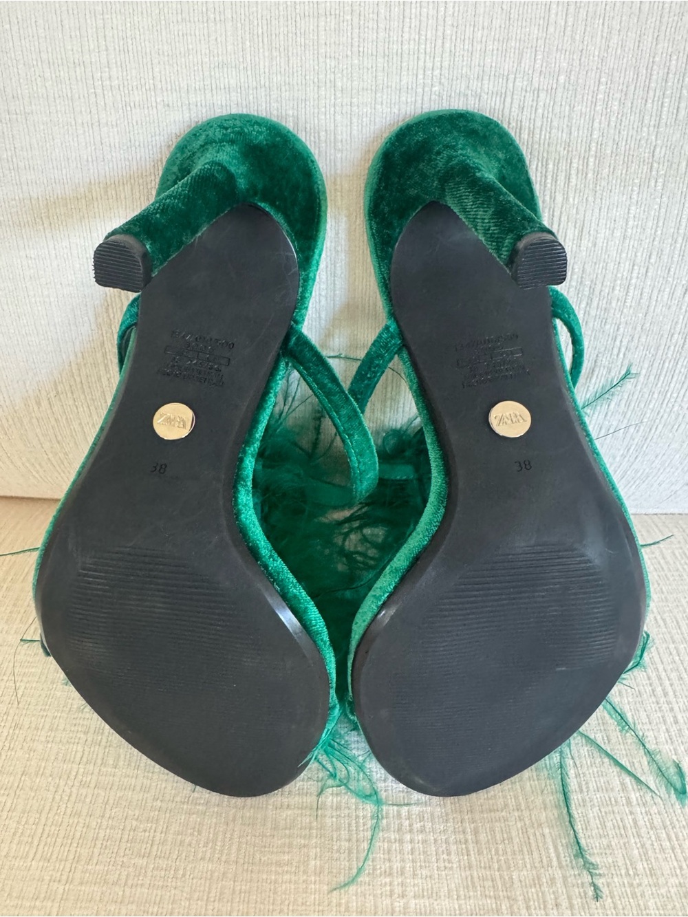 NWOT Zara Emerald Green Feather Trim Stiletto Mule - Picture 5 of 6
